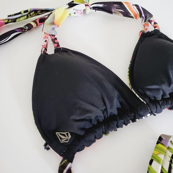VOLCOM Reversible Tropical Floral Abstract Halter Bikini Top - Picture 4 of 4